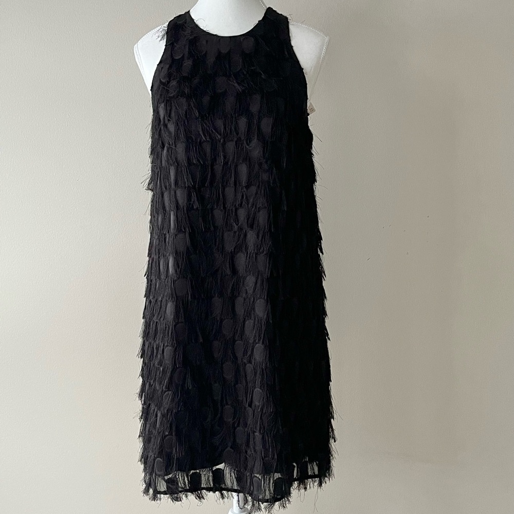 Anthropologie NWT Roxie Fringe Party Mini Dress Black Size 4